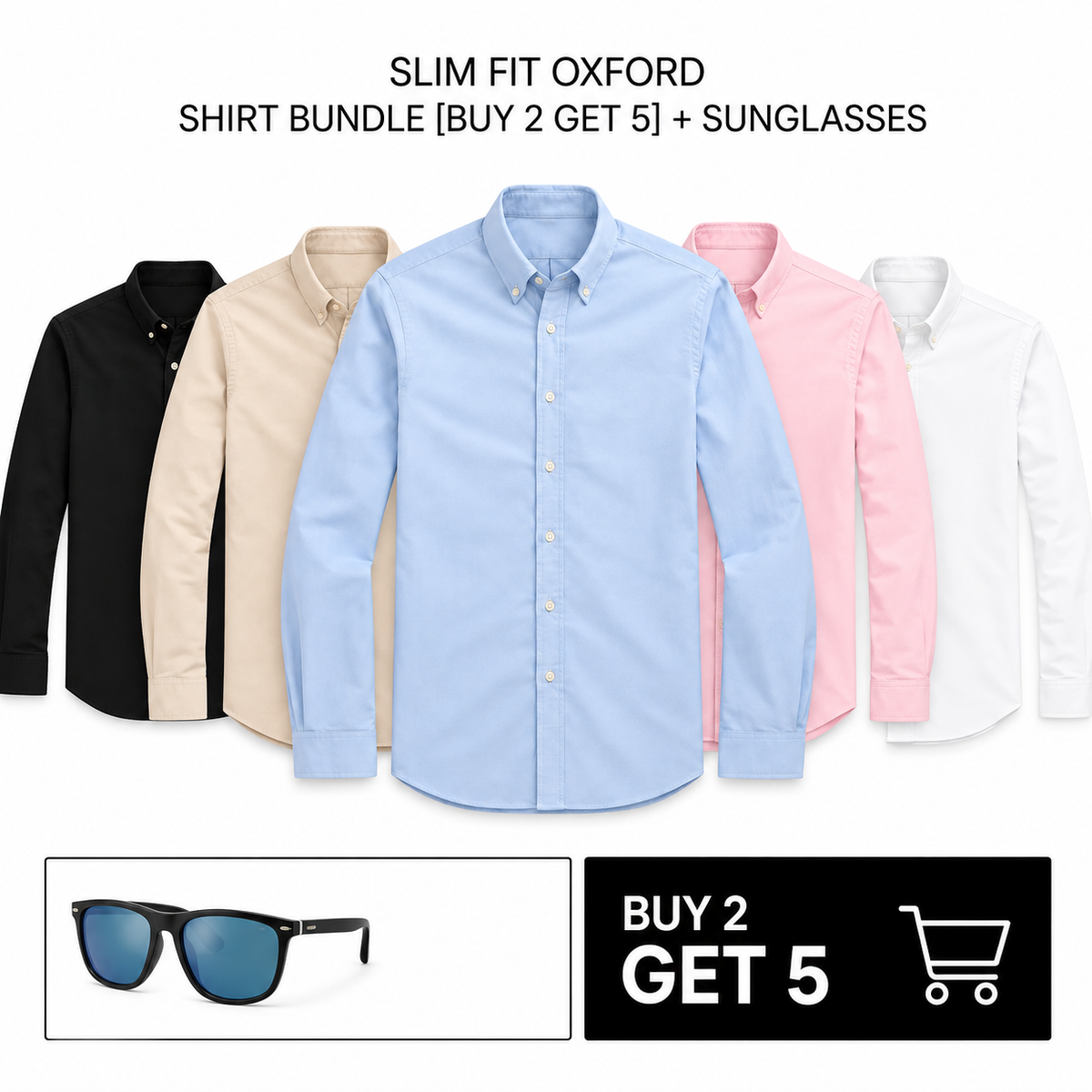 RL SLIM FIT OXFORD SHIRT BUNDLE [BUY 2 GET 5] + SUNGLASSES