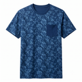 Indigo Floral Print Cotton T-Shirt with Pocket