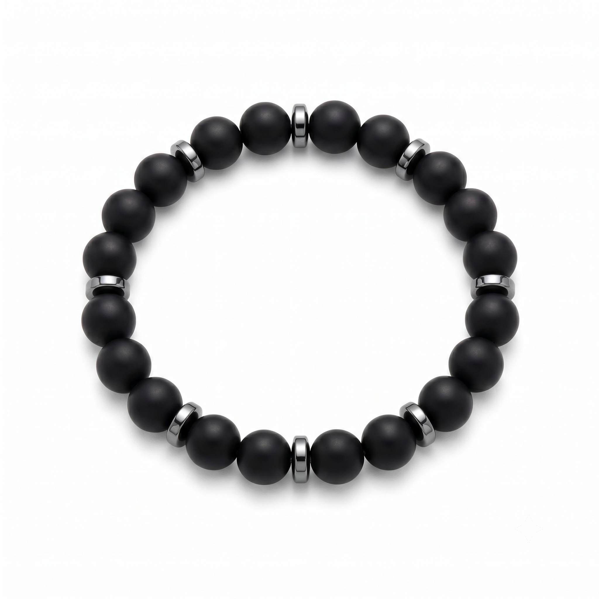 Matte Onyx and Polished Hematite Beaded Bracelet